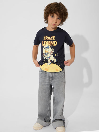 The Souled Store Donald Duck: Space Legend Boys Short Sleeves Round Neck Black Graphic Printed Cotton T-Shirts