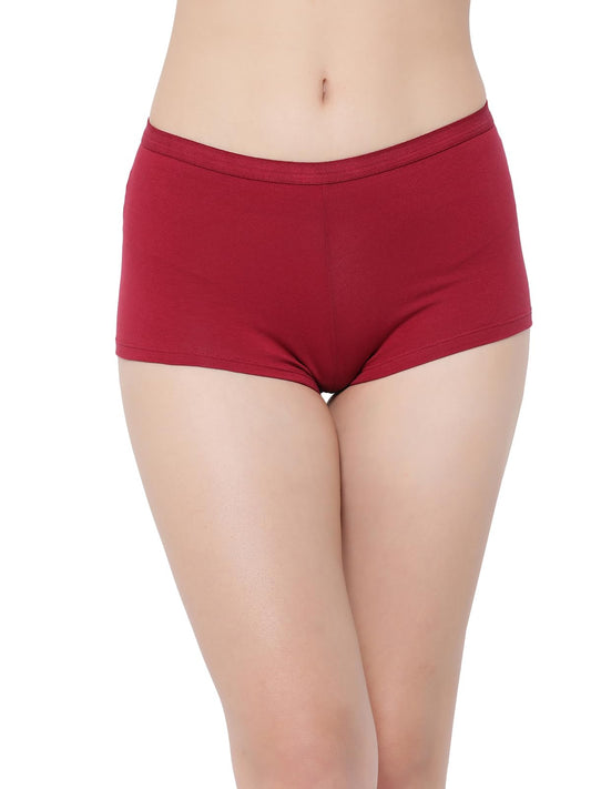 Clovia Womens 100% Cotton Medium Waist Outer Elastic Boyshorts Panty (PN3535A09_Maroon_S)