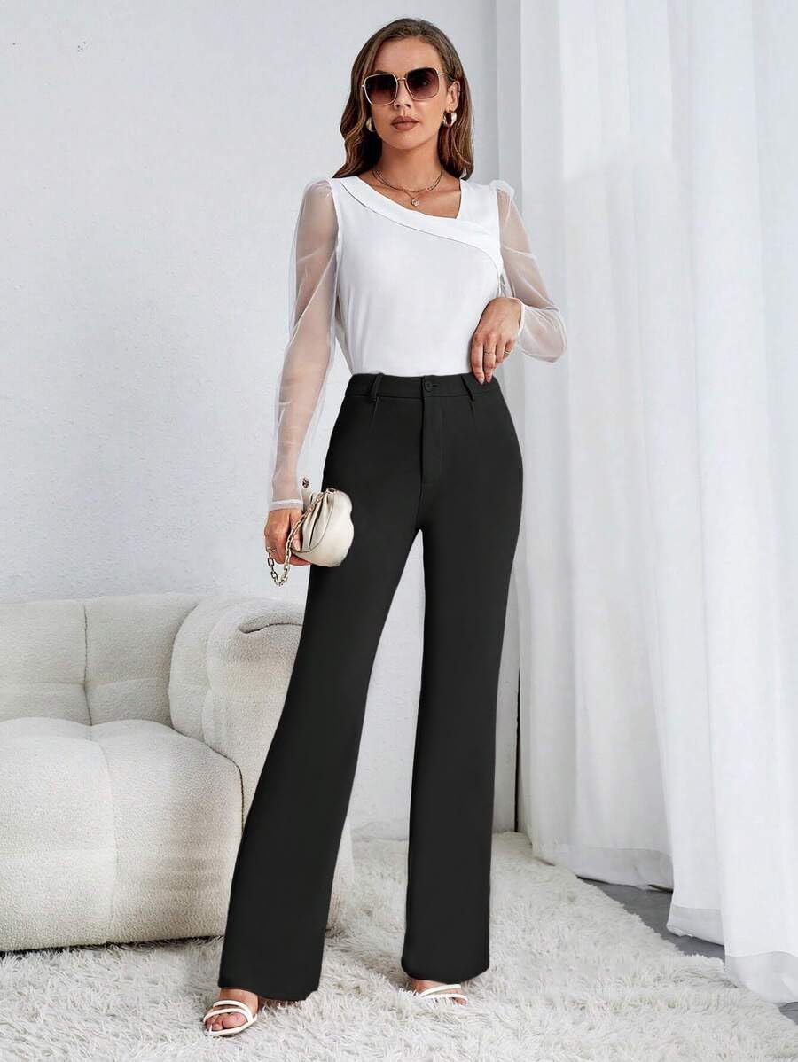 Toochki Tailored Trousers for Women | Womens High-Waisted Pant | Korean Bottom Wear Black