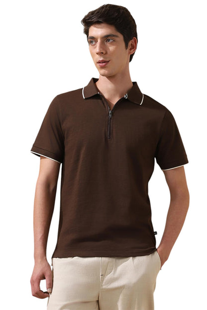 Dennis Lingo Men Solid Cotton Polo Collar Half Sleeves Regular Fit T-Shirt Brown