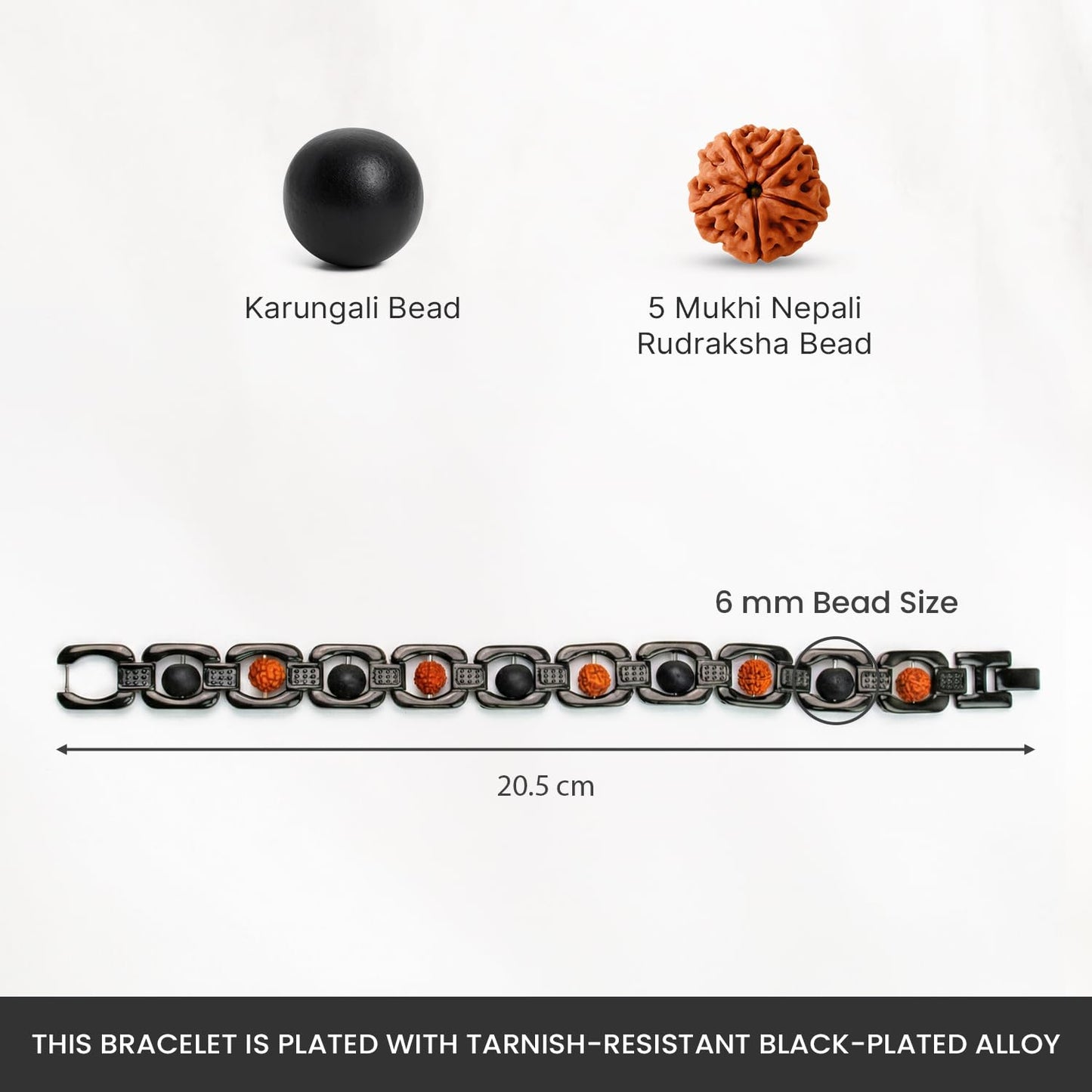 Astrotalk Metal Rudraksha & Karungali Bracelet (Black) | Spiritual Protection & Mental Peace Energy | Ebony Wood & 5 Mukhi Rudraksha Healing Bracelet for Man & Women | Gift for Man & Woman