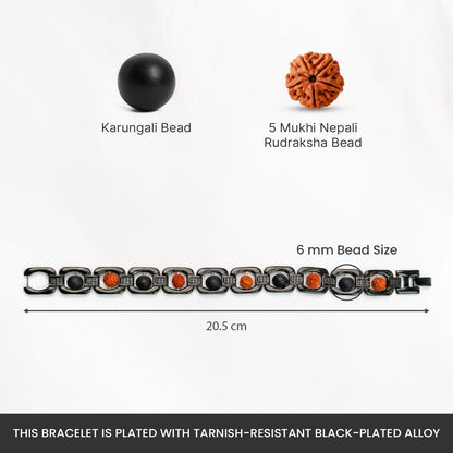 Astrotalk Metal Rudraksha & Karungali Bracelet (Black) | Spiritual Protection & Mental Peace Energy | Ebony Wood & 5 Mukhi Rudraksha Healing Bracelet for Man & Women | Gift for Man & Woman