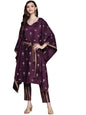 ZIYAA Women's Purple Crepe Straight Kurta And Pant Set(ZIKUCR3853ANDPA)