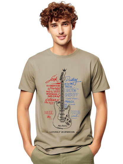 ADRO Guitar Design Printed T-Shirt for Men - 100% Cotton, Regular Fit, Soft Breathable Fabric | RN23-M-GTR-BE