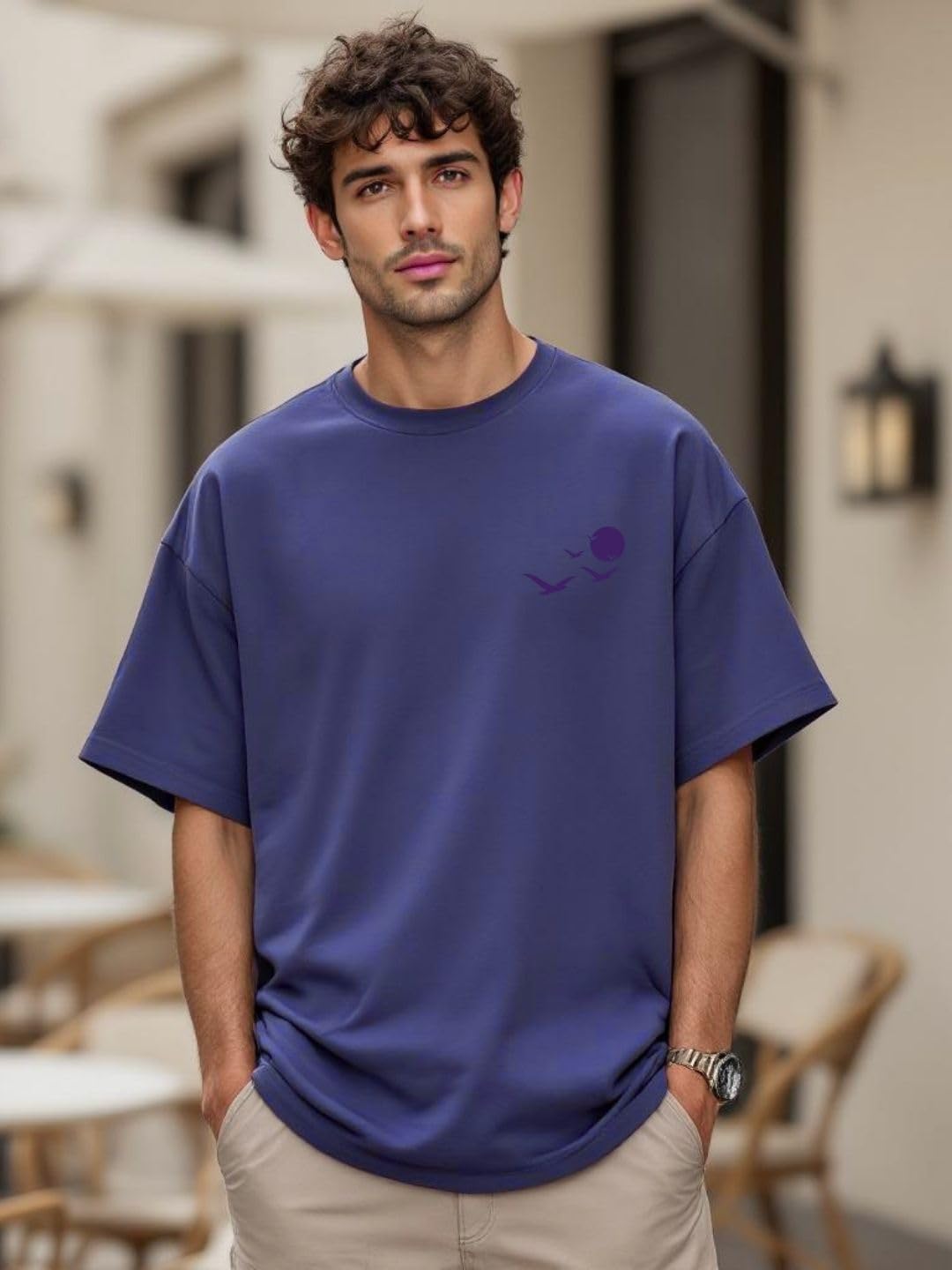 Nobero MenS Graphic Print Oversized Fit T-Shirt (1M-Twrt-C1092_Future Dusk