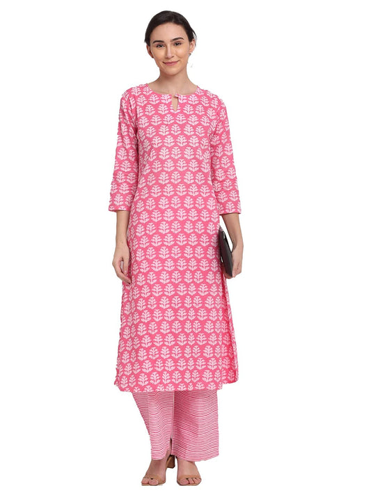 ANNI DESIGNER Womens Cotton Printed Straight Kurta with Palazzo (MAJVI Pink_M_Pink_Medium)
