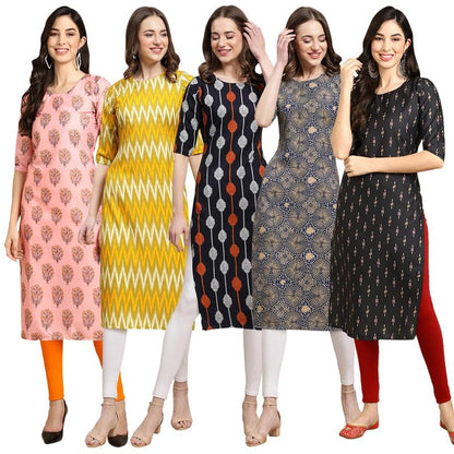 Pinkmint Elegant Printed Crepe KurtiS For WomenS (Pack Of 5)