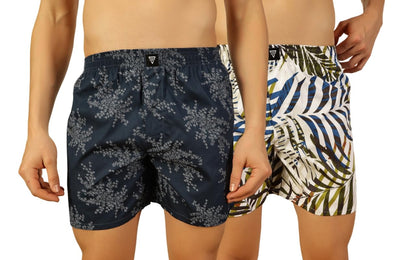 Thomas Scott Mens 100% Cotton Printed Boxer Shorts | Regular Fit | Soft & Breathable Innerwear | Pack of 2 | TSBPO2014_Multicol