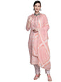 ishin Women's Cotton Pink Embroidered A-Line Kurta set with Trouser & Dupatta