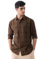 The Souled Store Cotton Linen Checks: Desert Men and Boys Long Sleeve Collared Neck Button Front Regular Fit Cotton Linen Shirts