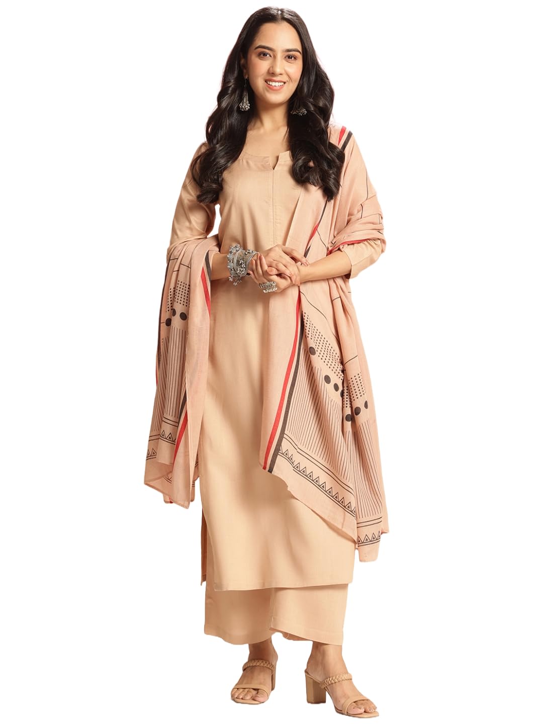 ANNI DESIGNER Women s Kurta with Trousers and Dupatta, beige, XL