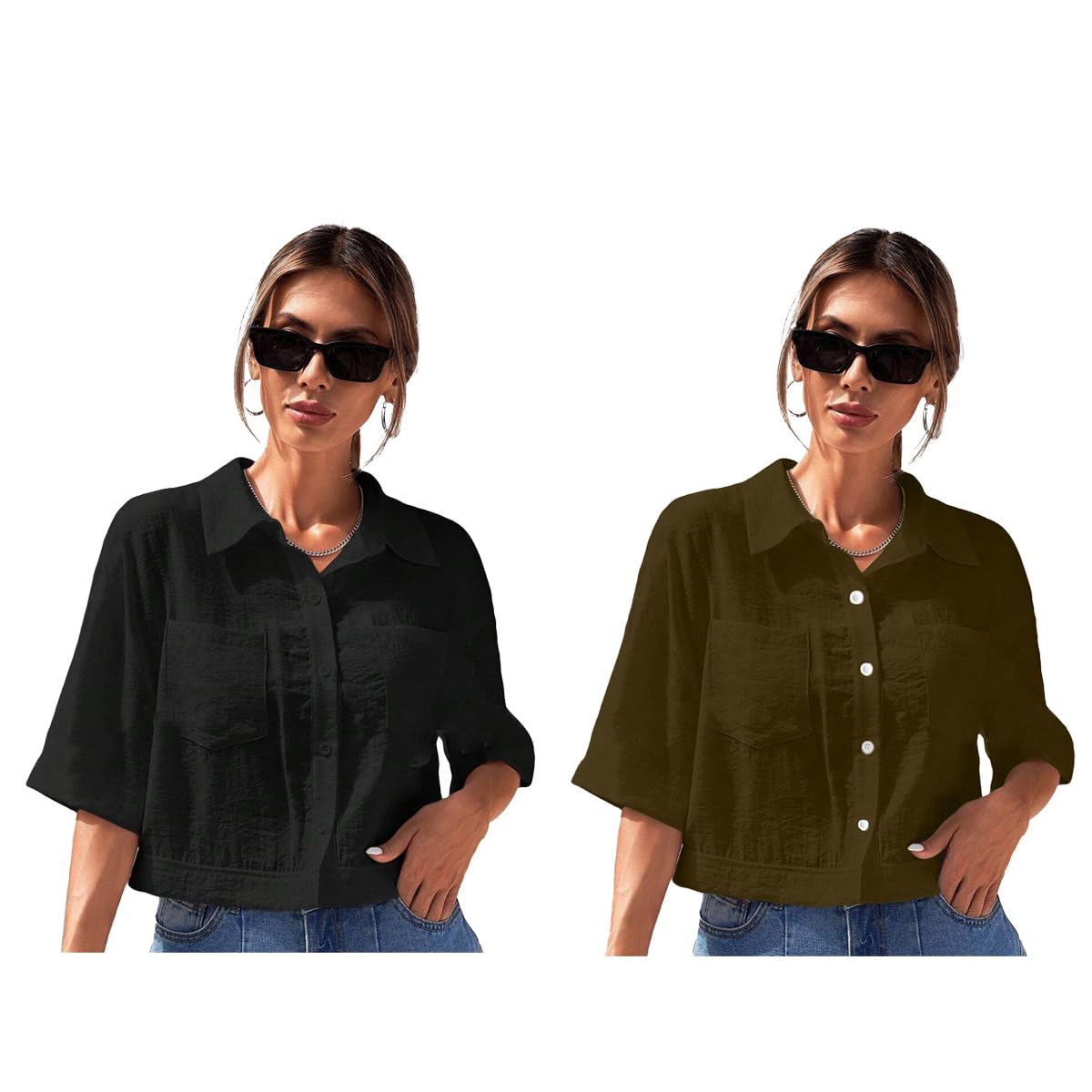 Toplot Shirt For Women || V-Collar Solid Crop For Woman || Half Sleeves For Women || Oversized Shirt For Woman (V-Crop-Shirt-518