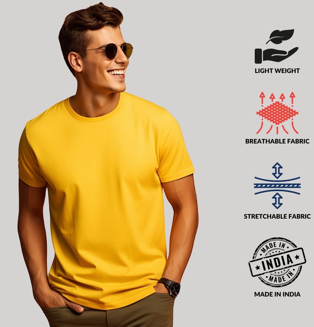 ADRO Men's Solid Regular Fit T-Shirt (RCM2-PLN)