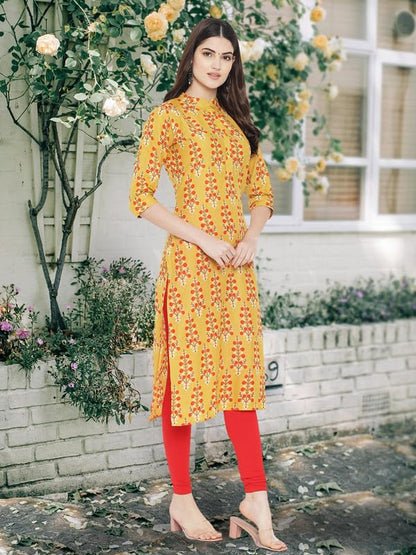 Pinkmint Women Cotton Printed Kurta Stylish Regulr Fit GirlS Combo Kurta Ll Regular Fit Combo Kurta (Pack Of 2) Yellow-Red