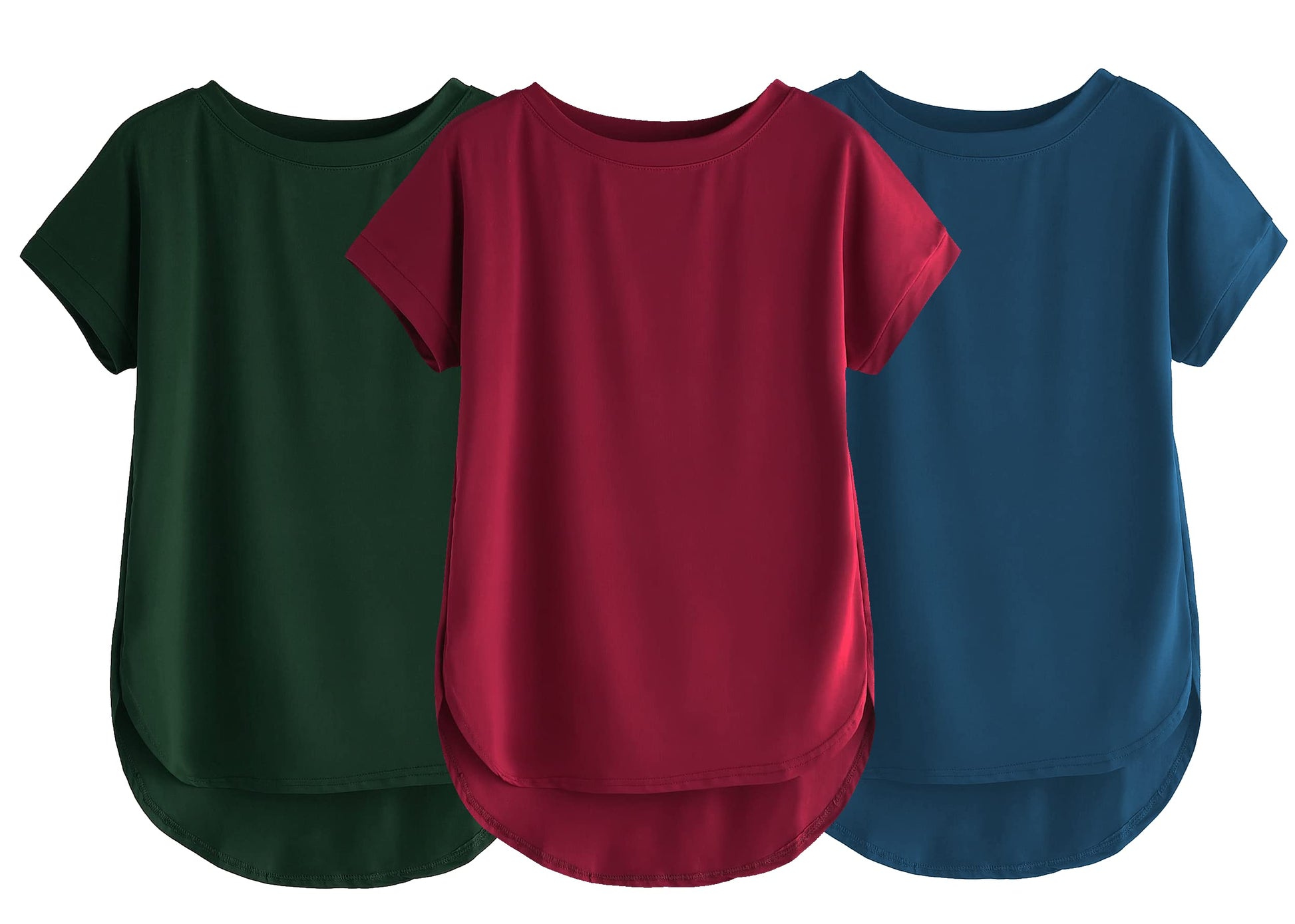 Fabricorn Combo Of Three Plain Maroon, Bottle Green And Airforce Blue Round Neck Up And Down Cotton Tshirt For Women (Maroon, Bo