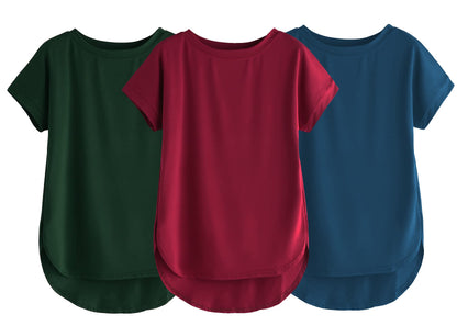 Fabricorn Combo Of Three Plain Maroon, Bottle Green And Airforce Blue Round Neck Up And Down Cotton Tshirt For Women (Maroon, Bo