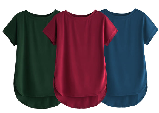 Fabricorn Combo Of Three Plain Maroon, Bottle Green And Airforce Blue Round Neck Up And Down Cotton Tshirt For Women (Maroon, Bo