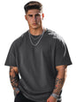 Veirdo Mens Cotton Short Sleeve Round Neck Oversized Fit Solid T-Shirt Men