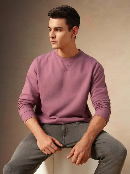 Dennis Lingo Men Solid Polycotton Regular Fit Full Sleeves Pullover Sweatshirts Pink