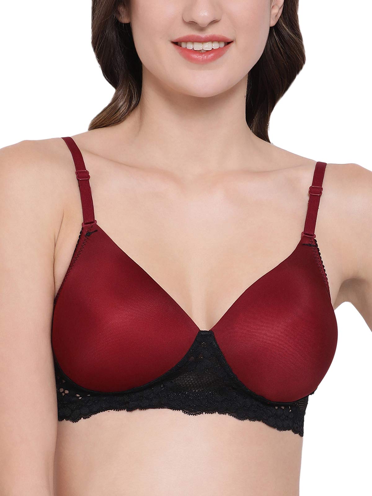 Clovia Womens Padded Non-Wired Multiway T-Shirt Bra with Lace Wings (BR1806P09_Red_32B)