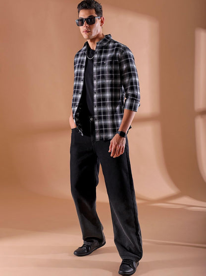 The Indian Garage Co Men Black Slim Fit Checkered Casual Shirt