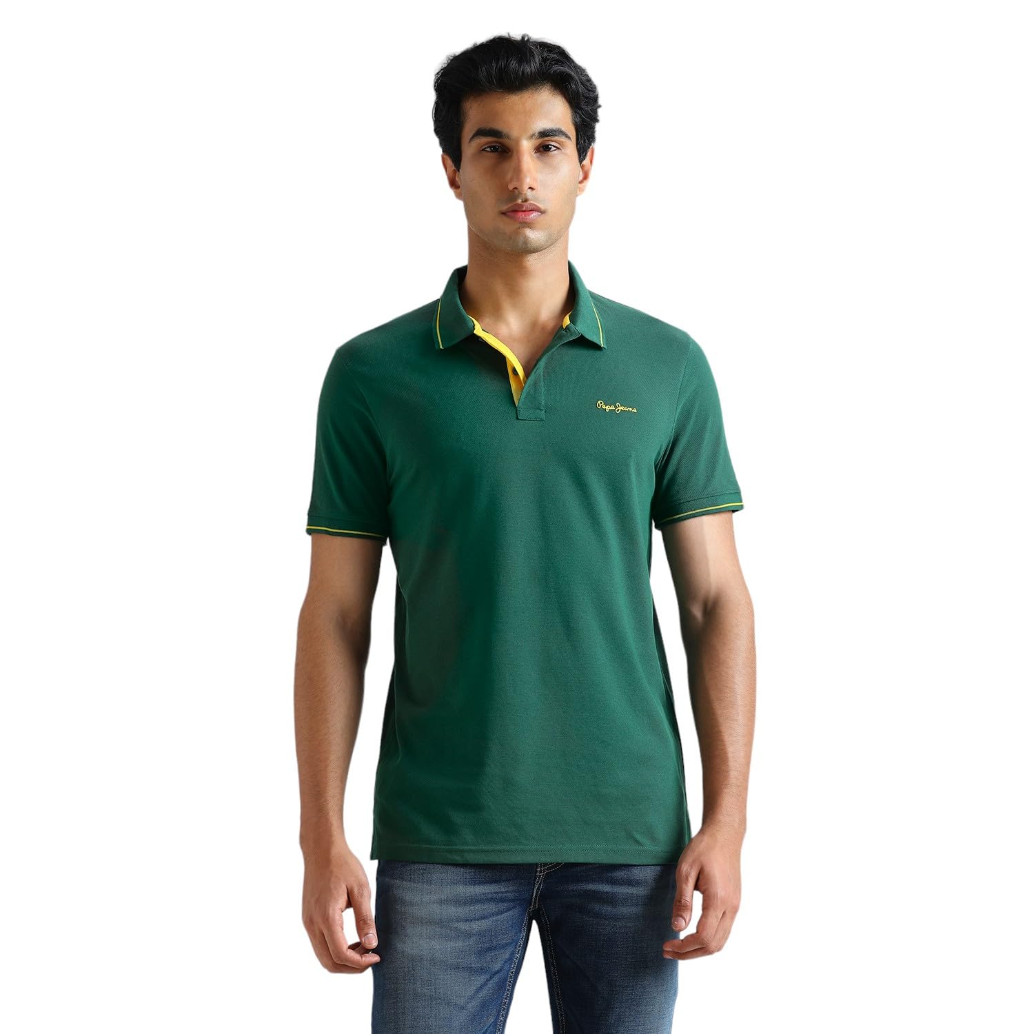 Pepe Jeans Men Cotton Blend Solid Regular Fit T-Shirt (Pm542095_Green, Large
