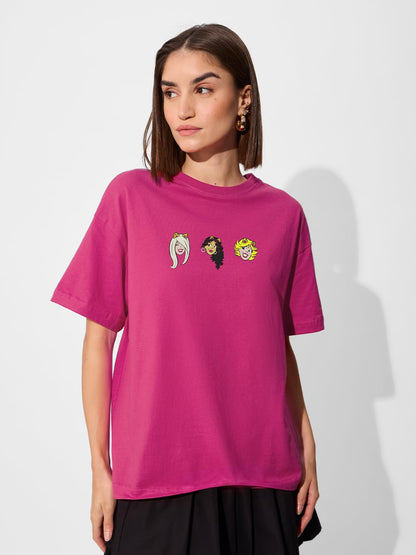 The Souled Store Official Archie: Josie Band Womens and Girls Oversized fit Graphic Printed Half Cotton Pink Color Women Oversiz