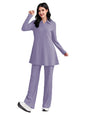 Tadkee Women Polyester Solid Color Two-Piece Set | Long Sleeve Top & Wide Leg Pants Co-Ord Set | Casual Wear Co Ord Set (Fn-Full