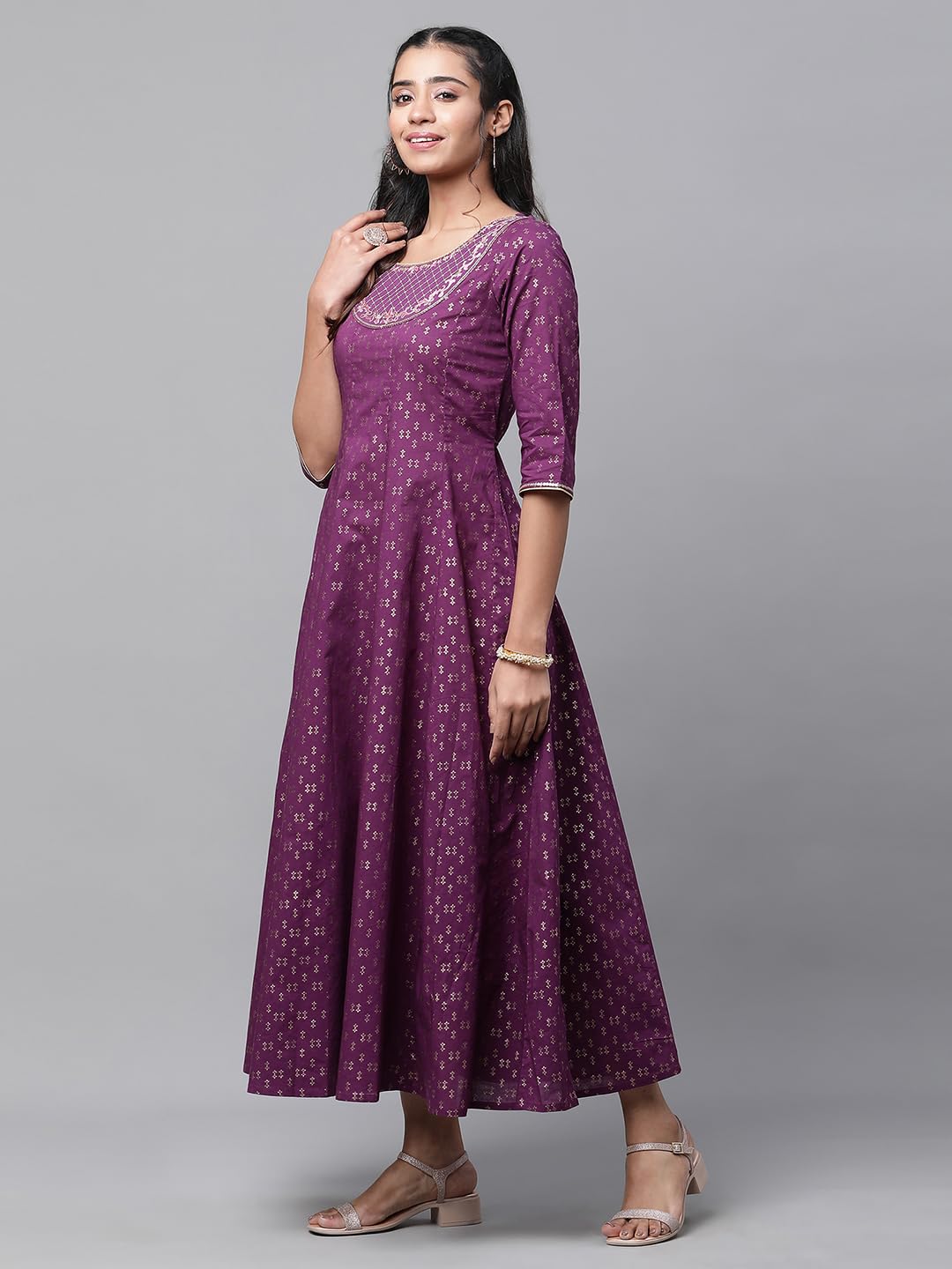 Aurelia Purple Embroidered Cotton Anarkali Kurta With Thread Work