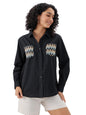 The Souled Store Aruba Women and Girls Long Sleeves Collared Neck Button Front Crochet Pocket Textured Fabric Cotton Boyfriend S
