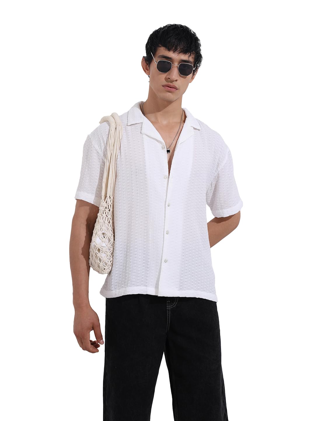 The Indian Garage Co Mens Relaxed Fit Textured Resort Sweater