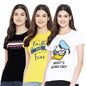 Preneum Womens Cotton Regular Fit Latest Graphic Stylish Printed Short Sleeves Casual T-Shirt || Latest Trending Style (Pack 3)