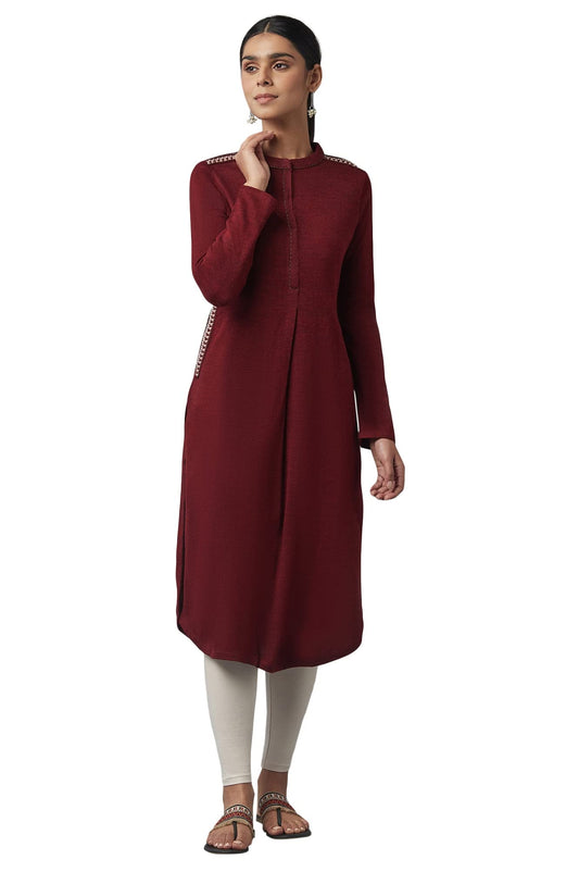 W for Woman Dark Grey Embroidered Winter Kurta