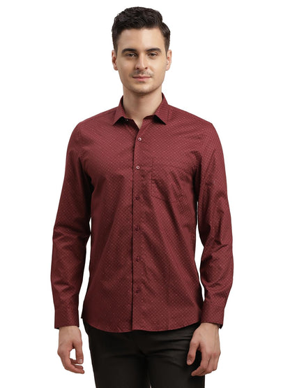 Turtle Men 100% Cotton Printed Slim Fit Red Formal Shirt