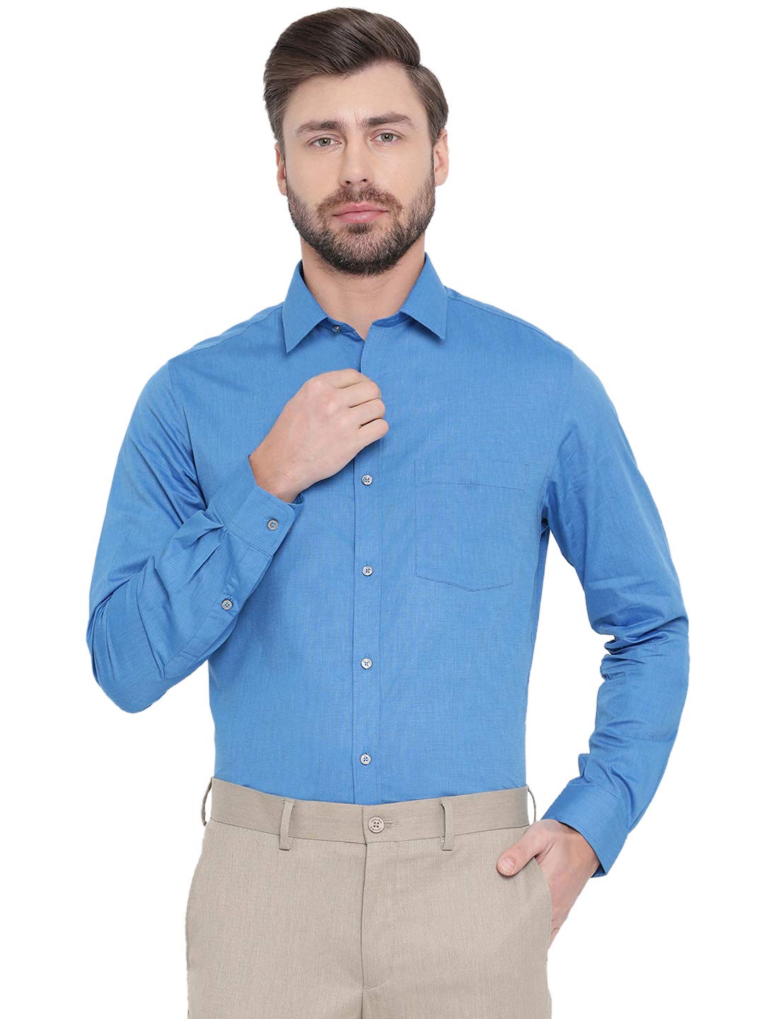 Turtle Men Blue Cotton Solid Slim Fit Formal Shirts