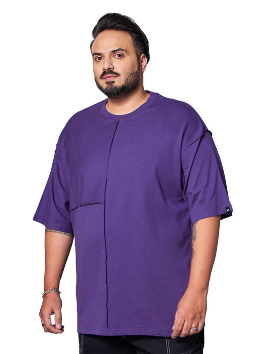 Bewakoof Heavy Duty 1.0 Mens Solid Oversized Fit Half Sleeve Round Neck Cotton Plus Size T-Shirt_627915_Blue_5XL