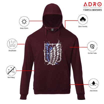 ADRO Men's Cotton Neck Hooded Sweatshirt (H22-M-AR2-MR_Maroon)