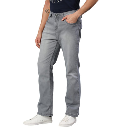 High Star Men Grey Boot Leg Mid-Rise Stretchable Jeans