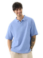 The Souled Store Solids: Pastel Blue Men and Boys Short Sleeves Collared Neck Textured Cotton Blend Oversized Polos
