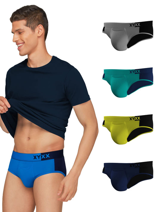 XYXX Mens Underwear Dualist IntelliSoft Antimicrobial Micro Modal Brief Pack of 5 (Navigate & Black Iris;Lime Punch & Black;Bla