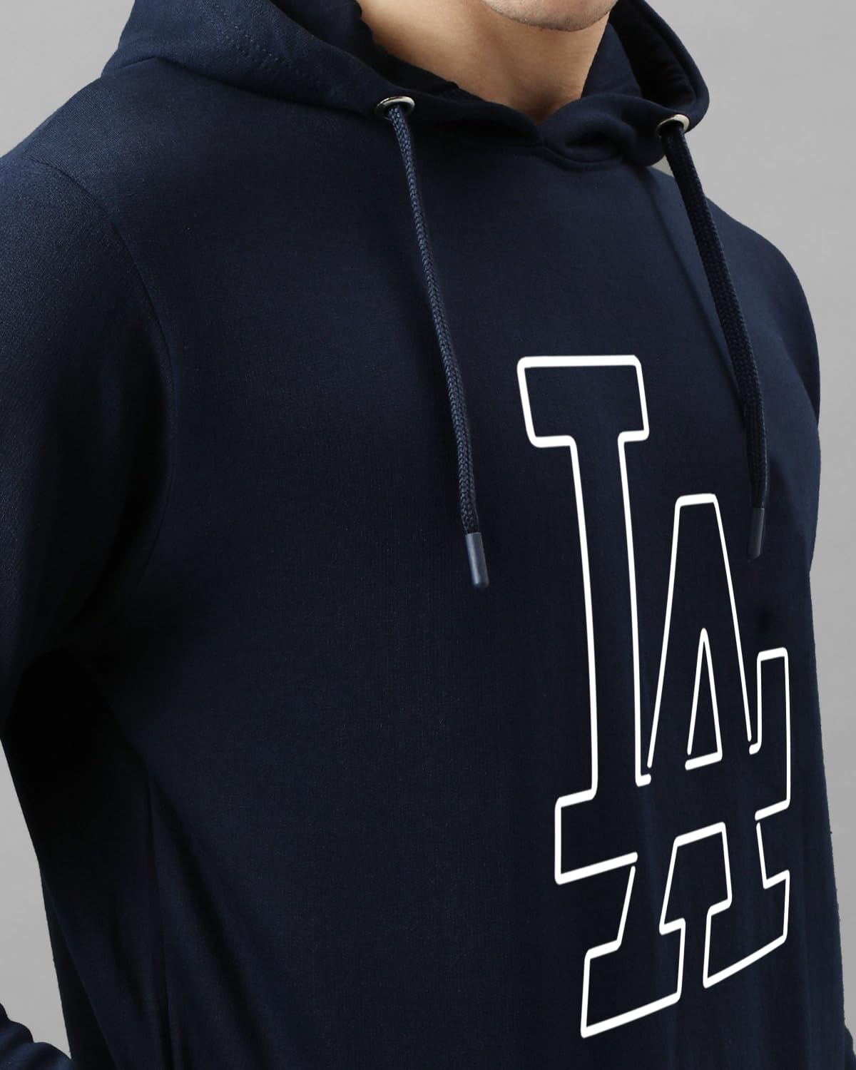 ADRO Men's Cotton Neck Hooded Sweatshirt (H24-LA-NB_Navy Blue