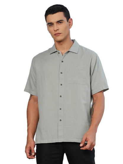 Thomas Scott Mens | Solid | Premium Irish Linen | Half Sleeve | Spread Collar | Casual | Shirt for Men Grey