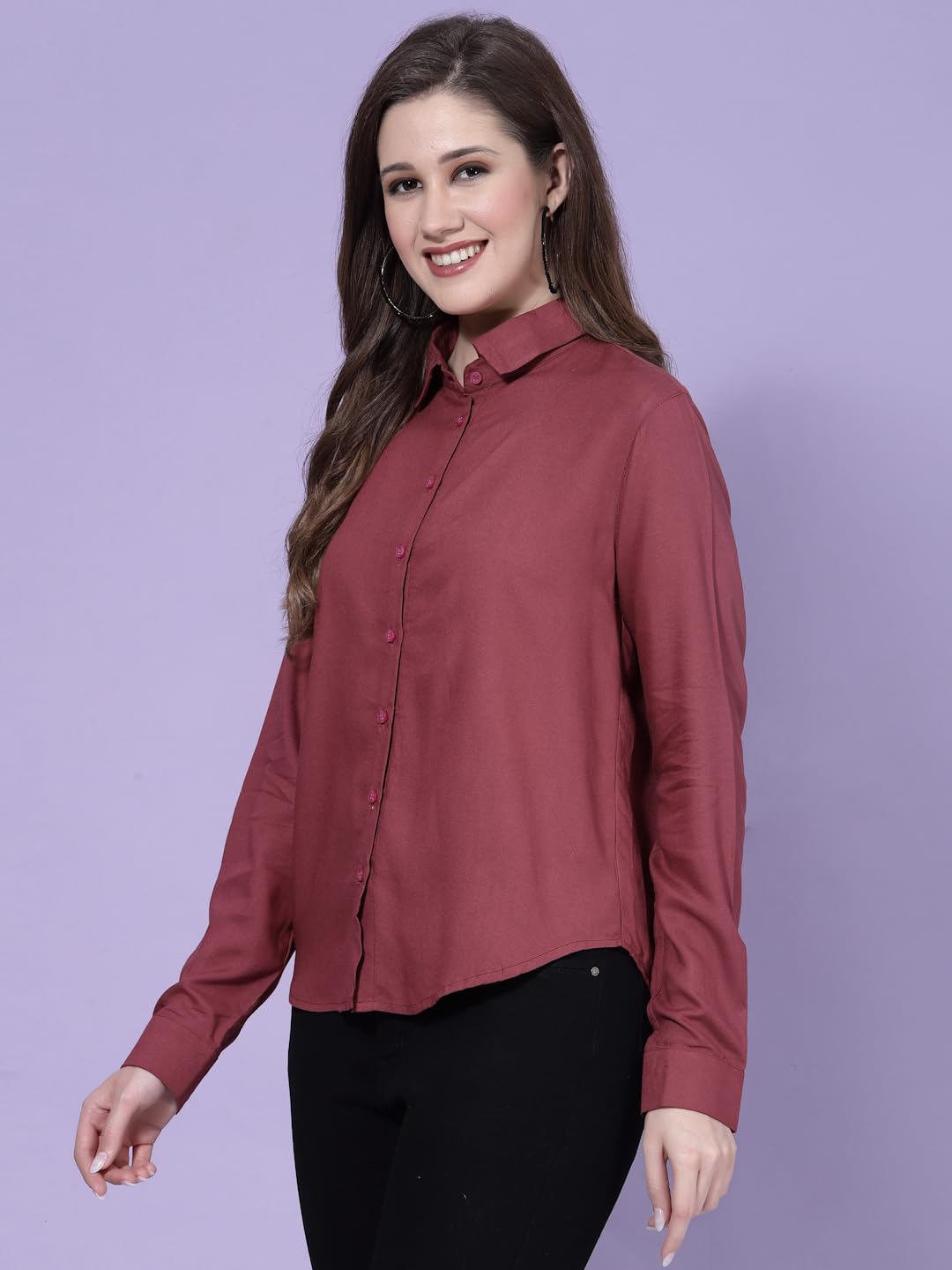 OOMPH! Womens Solid Regular Fit Button Down Shirt (msh004_Purple
