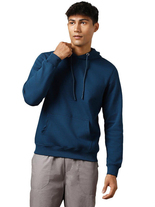 Nobero Elegant Unisex Navy Blue Cotton Solid Plain Hoody Sports Winter Gym Workout Running Travel Trekking Hooded Sweatshirts An