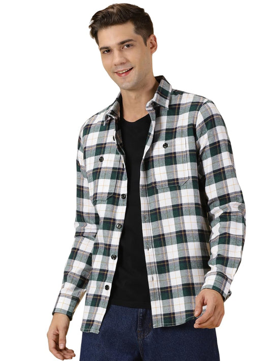 Thomas Scott Mens Slim Fit Full Sleeves Tartan Checked Casual Shirt (Green)