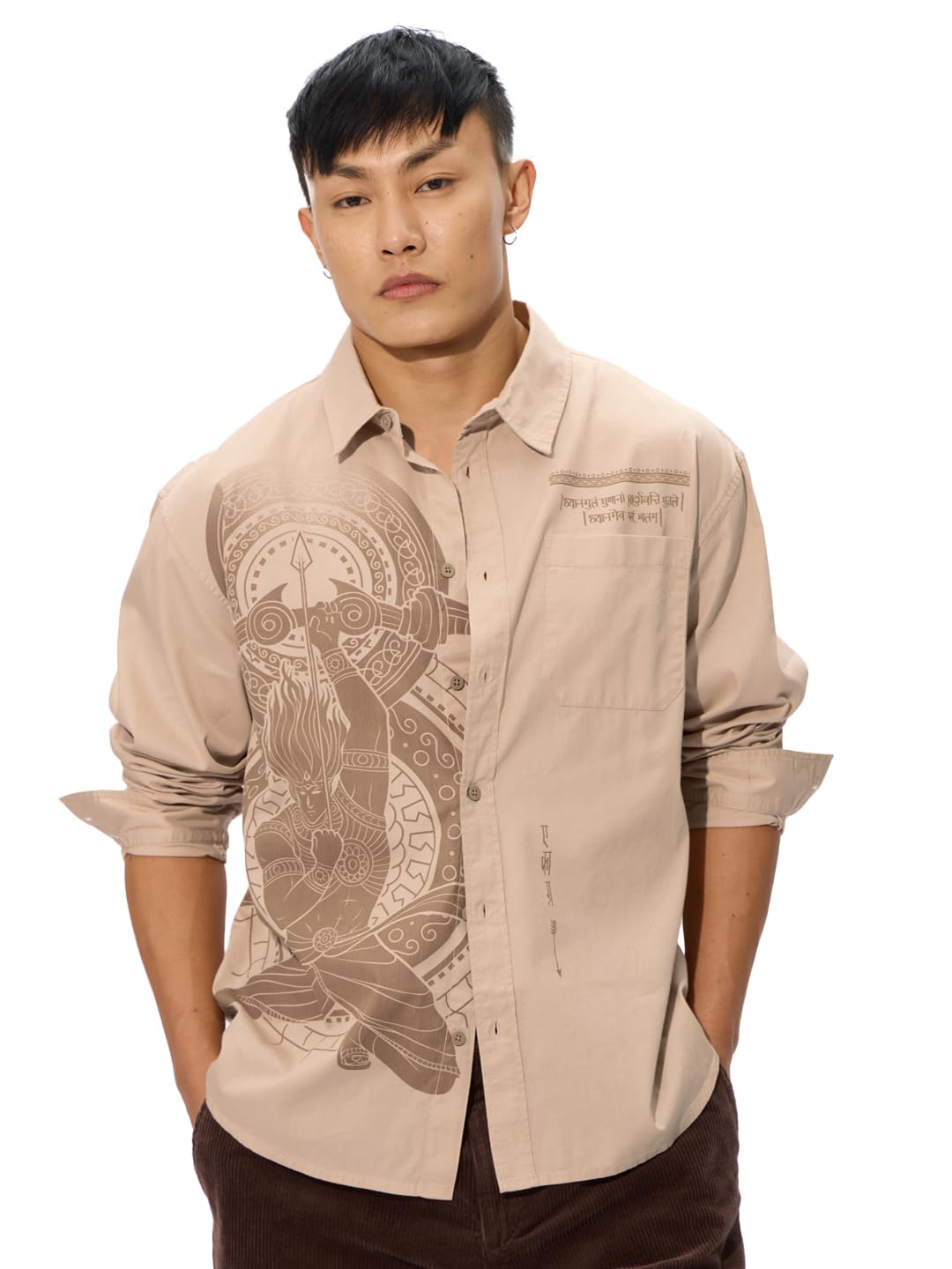 The Souled Store The Mythical Archer Men and Boys Long Sleeve Collared Neck Button Down Linen Relaxed Fit Check Shirts Beige