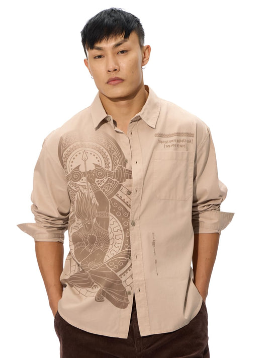 The Souled Store The Mythical Archer Men and Boys Long Sleeve Collared Neck Button Down Linen Relaxed Fit Check Shirts Beige