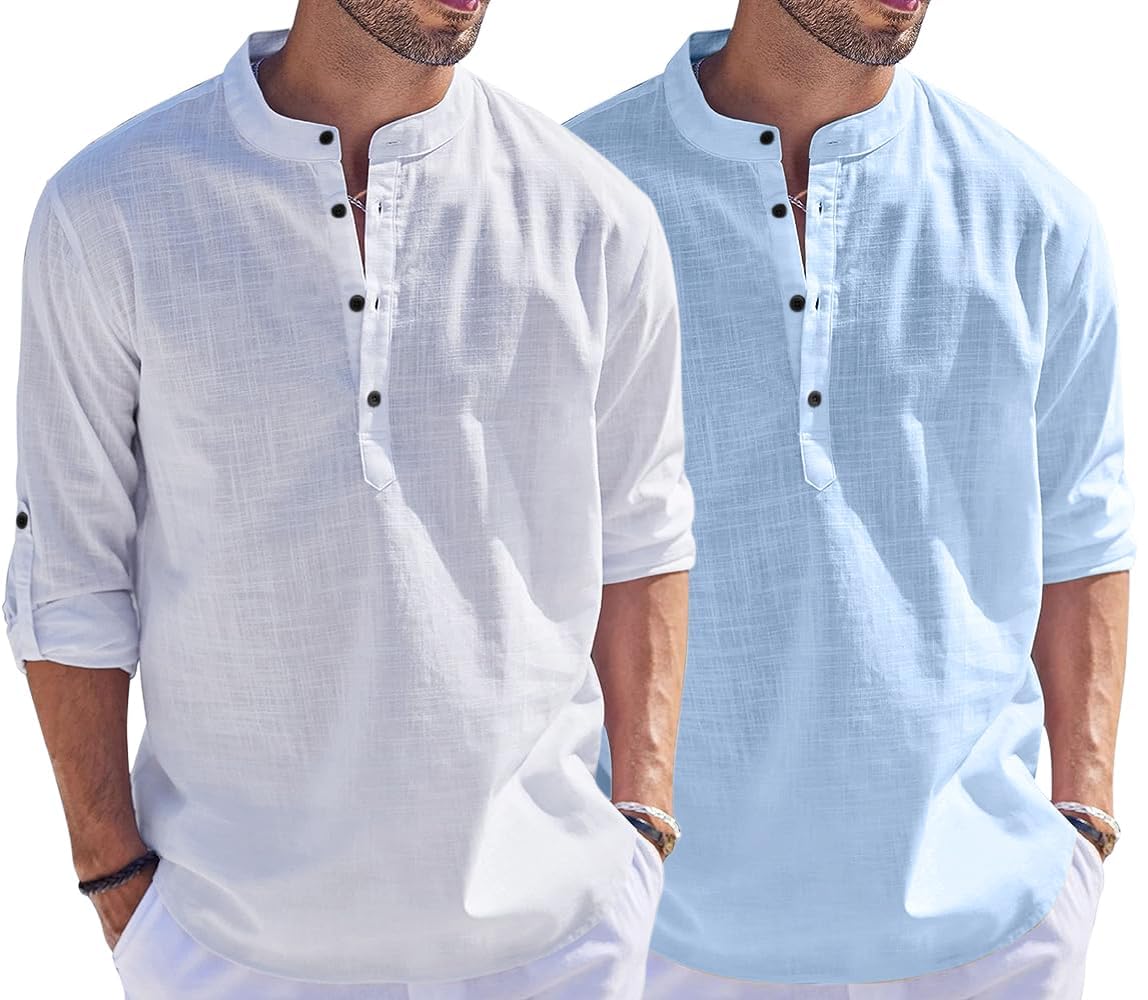 Hemrin Combo Of Men Solid Cotton Blend Straight Kurta Shirt Pack Of 2