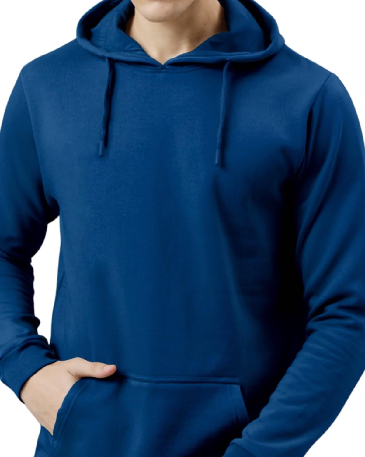 ADRO Men's Cotton Neck Hooded Sweatshirt (H24-PLN-RB_Royal Blue