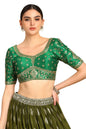 Soch Womens Green Zari Embroidered Silk Blend Padded Blouse with Sequins